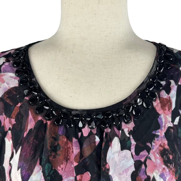 CABLE & GAUGE ABSTRACT EMBELLISHED SLEEVELESS BLOUSE IN PINK BLACK NWOT SIZE XL‎ - Picture 4 of 14